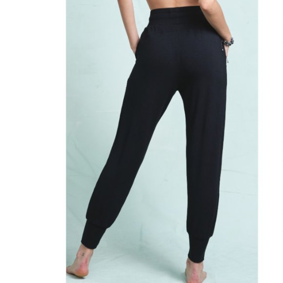 New High Waisted Black Drawstring Joggers - Picture 4 of 5